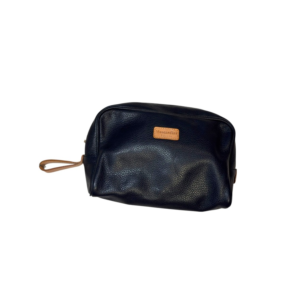 Moscardini Firenze Toiletry Bag Navy Pebbled Leather Italy Luxury Travel Pouch